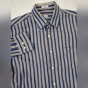 Peter Millar Size Medium 100% Cotton Long‎ Sleeve Button Down Shirt Striped Blue